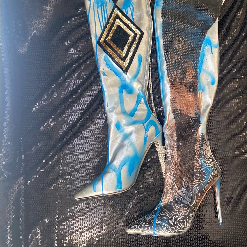 The Silver Baddie Over the Knee Boot Sz 11 - Picture 5 of 16